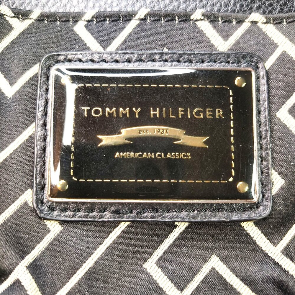 Tommy Hilfiger Y2K Black Logo Tote Bag Canvas Faux Leather American Classics - Picture 3 of 16
